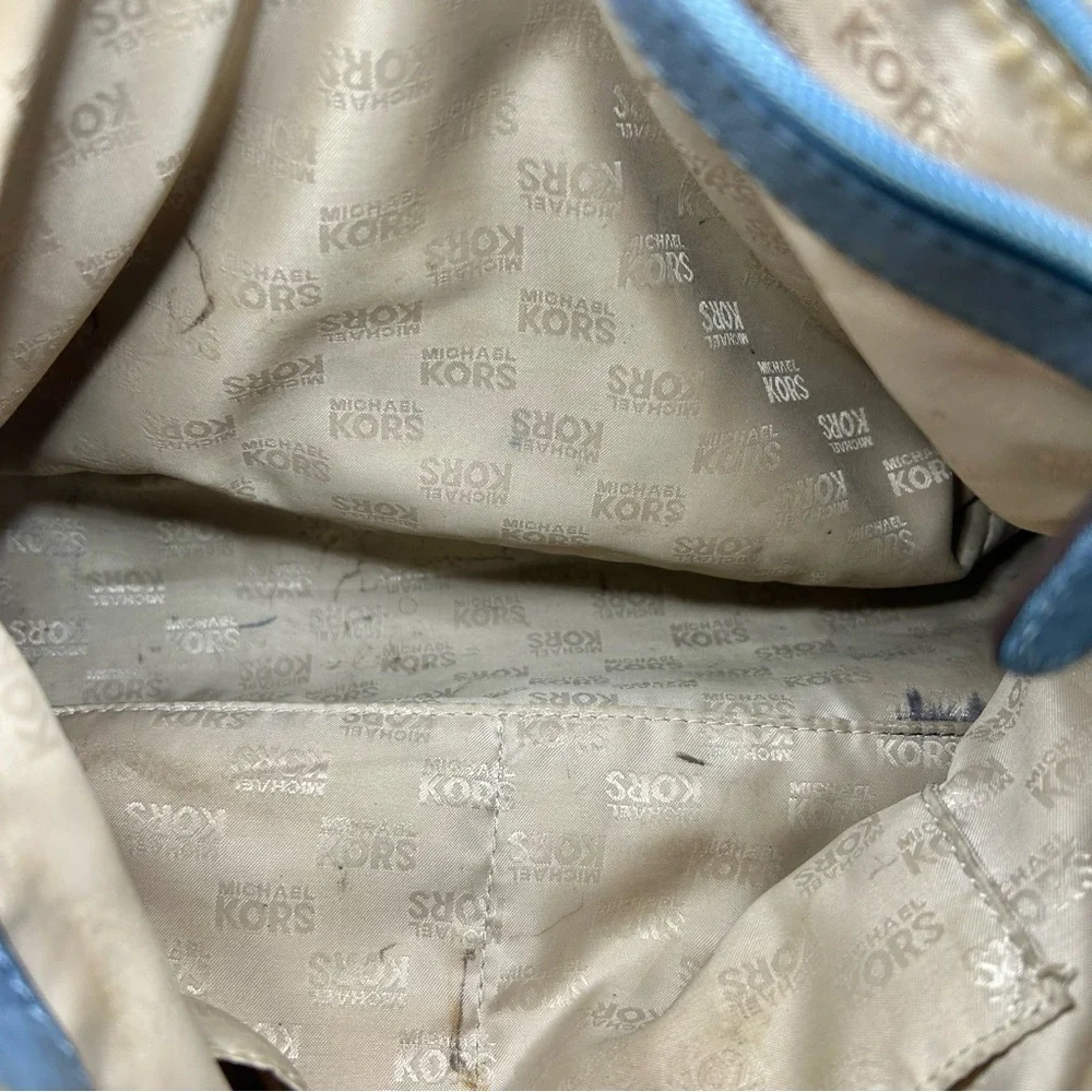 Michael Kors Blue Multi-Compartment Double Strap Shoulder Bag with Chain Accents